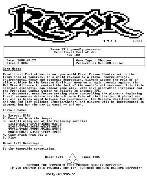 rontlines_Fuel_Of_War-Razor1911 - DVD 1 Code: DVD 2 Code: DVD 3 Code - Jocuri Full